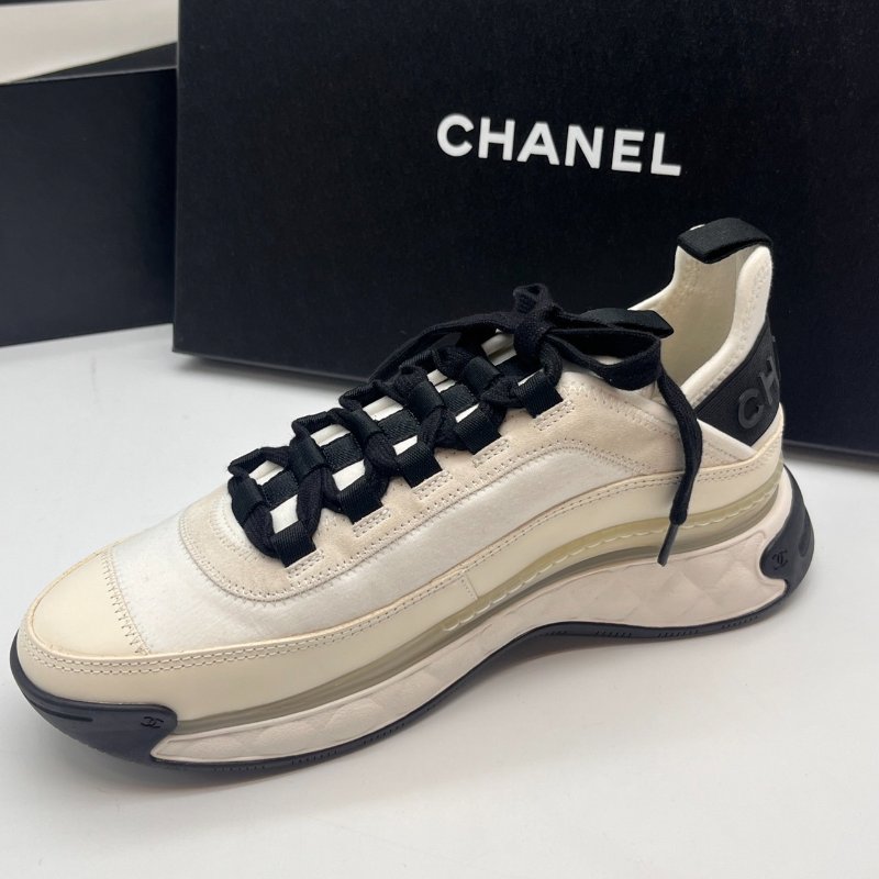 CHANEL 香奈兒 黑白撞色拚皮 菱格雙C 熊貓 運動鞋/平底鞋/鞋子 38號-1