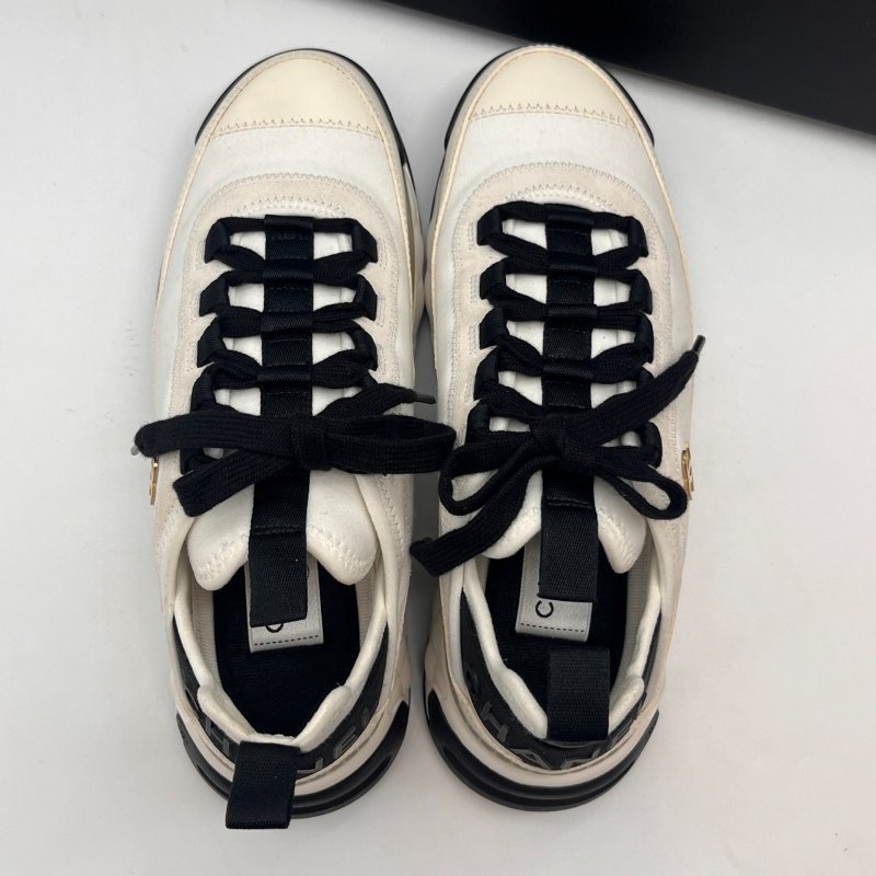 CHANEL 香奈兒 黑白撞色拚皮 菱格雙C 熊貓 運動鞋/平底鞋/鞋子 38號-6