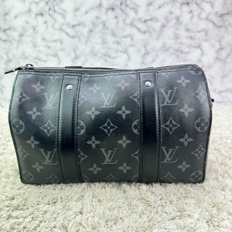 LV  M45936  City  keepall  Monogram  帆布拉鍊斜背包  黑灰-7