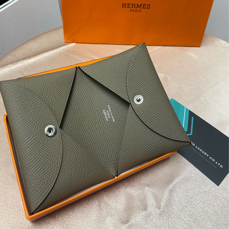Hermes 愛馬仕 calvi 單層卡包 大象灰-1