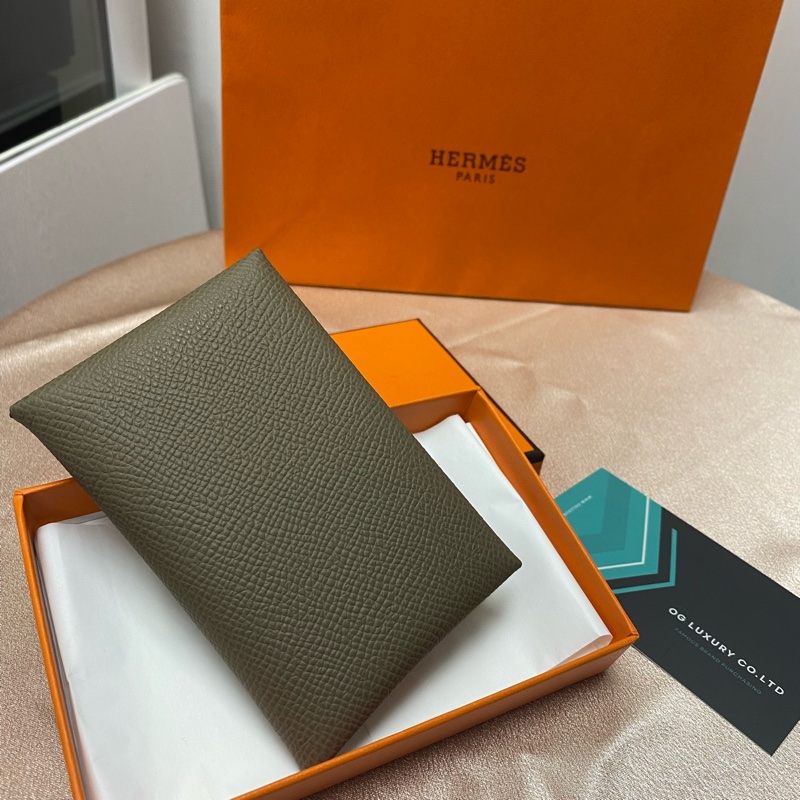 Hermes 愛馬仕 calvi 單層卡包 大象灰-2