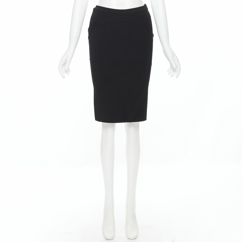 GIVENCHY black viscose knit curved circular trimming stretch pencil skirt S-2