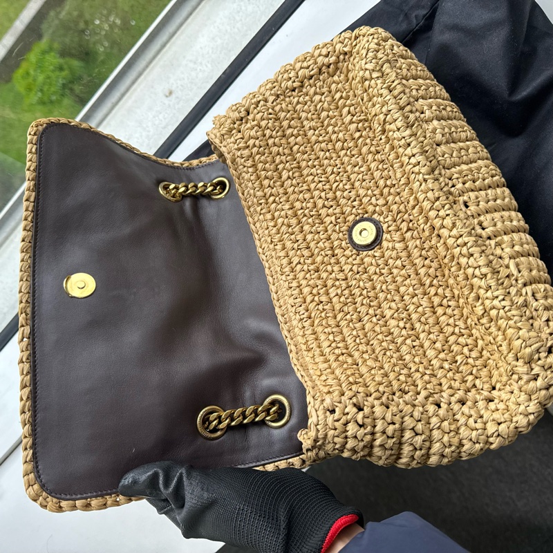 【李佩甄精品】客訂Saint Laurent /YSL Niki 飾牌拉菲草中型單肩包-plaque raffia (原價9萬多)-3
