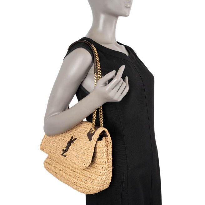 【李佩甄精品】客訂Saint Laurent /YSL Niki 飾牌拉菲草中型單肩包-plaque raffia (原價9萬多)-2