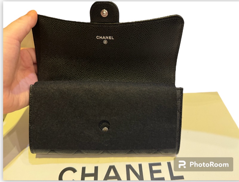 🧧過年優惠價 CHANEL 經典口袋長夾黑銀 粒紋小牛皮-2