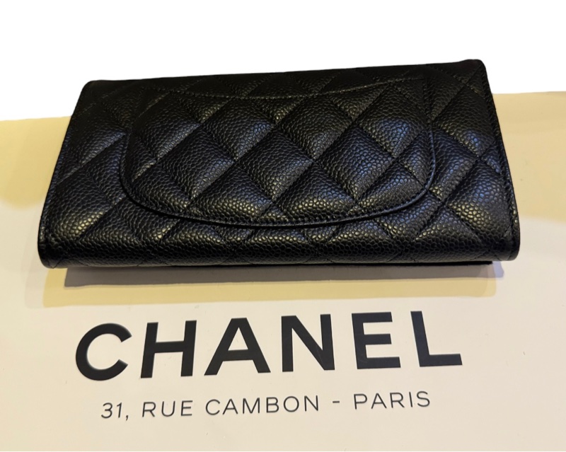🧧過年優惠價 CHANEL 經典口袋長夾黑銀 粒紋小牛皮-4