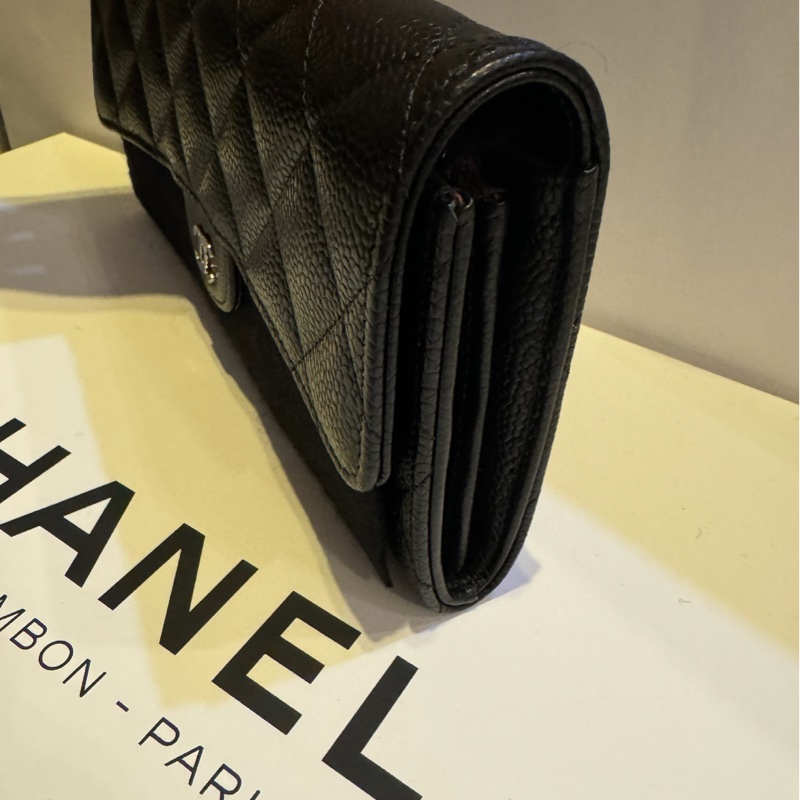 🧧過年優惠價 CHANEL 經典口袋長夾黑銀 粒紋小牛皮-5