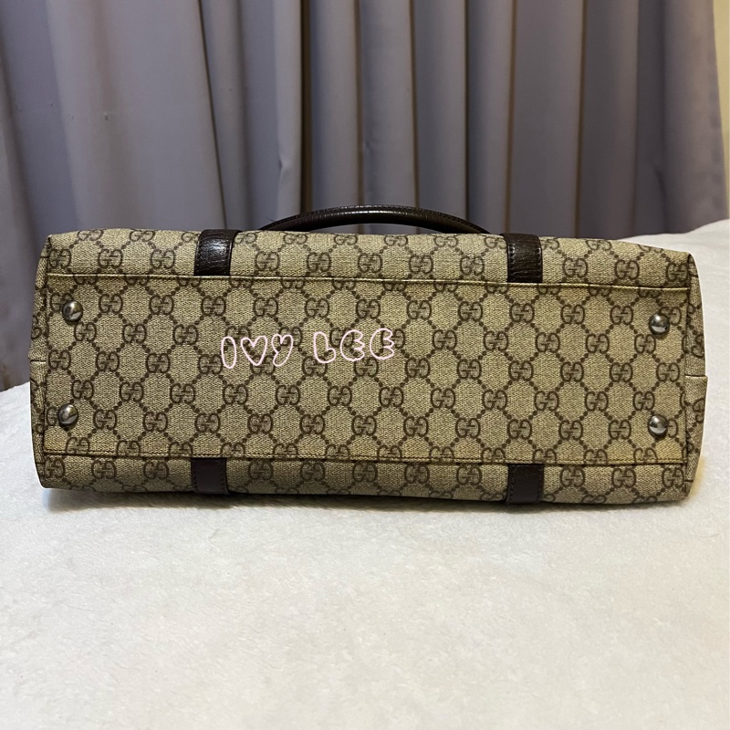 GUCCI 經典PVC防水扣式橫式購物包 托特包 大 咖邊 114595 二手精品-2