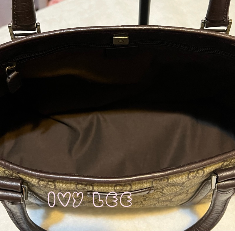 GUCCI 經典PVC防水扣式橫式購物包 托特包 大 咖邊 114595 二手精品-6