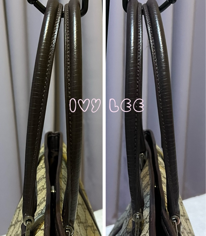 GUCCI 經典PVC防水扣式橫式購物包 托特包 大 咖邊 114595 二手精品-14