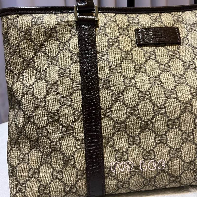 GUCCI 經典PVC防水扣式橫式購物包 托特包 大 咖邊 114595 二手精品-20
