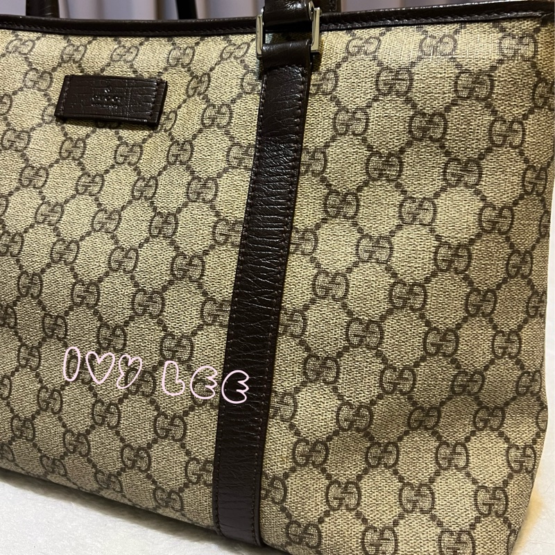 GUCCI 經典PVC防水扣式橫式購物包 托特包 大 咖邊 114595 二手精品-21
