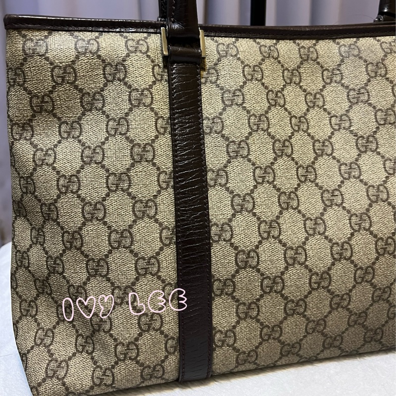 GUCCI 經典PVC防水扣式橫式購物包 托特包 大 咖邊 114595 二手精品-22