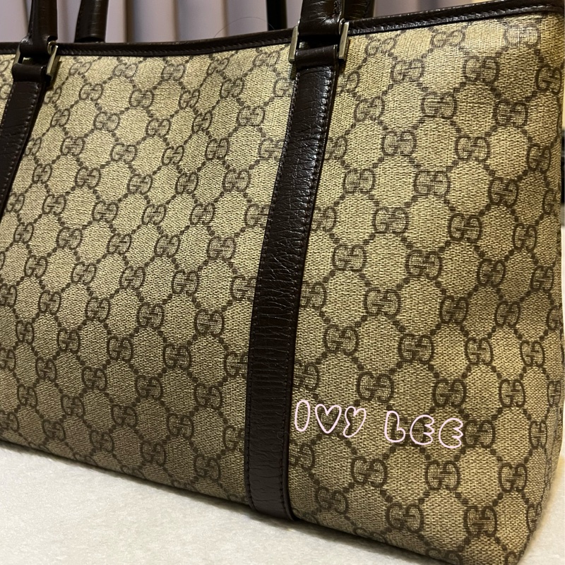 GUCCI 經典PVC防水扣式橫式購物包 托特包 大 咖邊 114595 二手精品-23