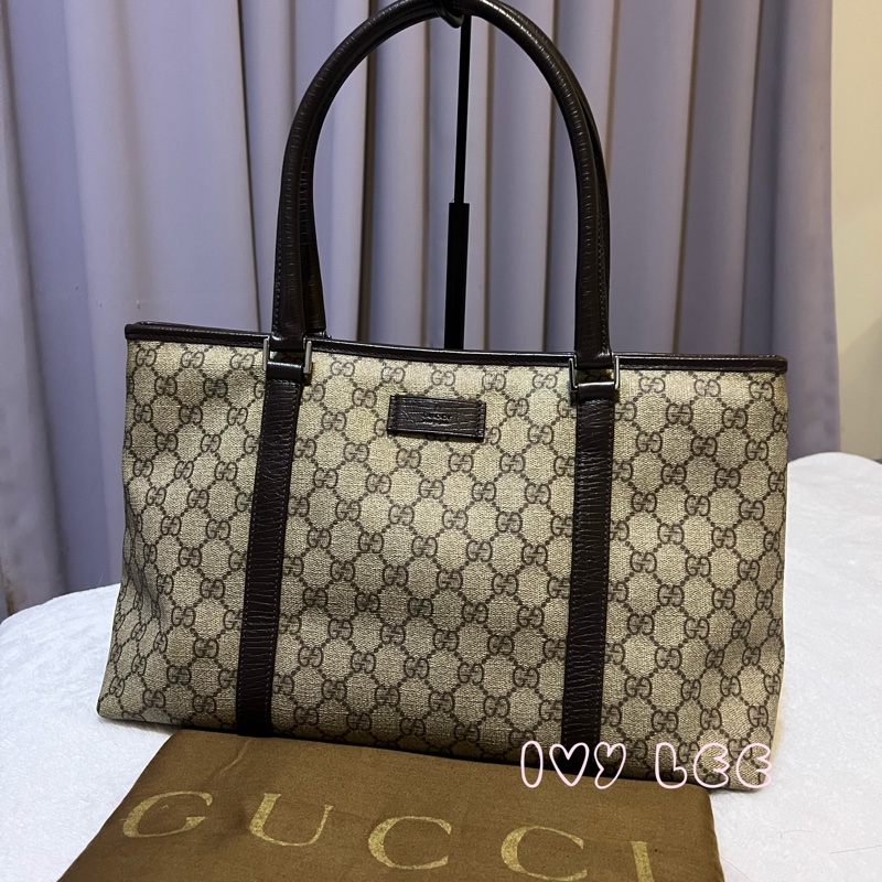 GUCCI 經典PVC防水扣式橫式購物包 托特包 大 咖邊 114595 二手精品-27