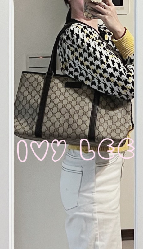 GUCCI 經典PVC防水扣式橫式購物包 托特包 大 咖邊 114595 二手精品-29