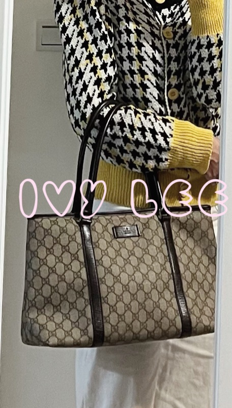 GUCCI 經典PVC防水扣式橫式購物包 托特包 大 咖邊 114595 二手精品-30