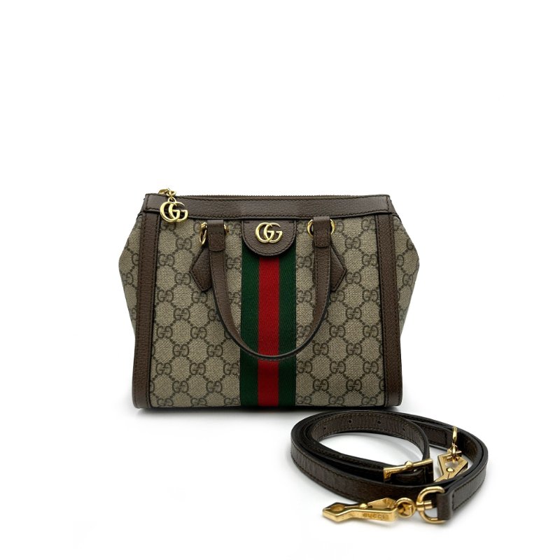 GUCCI Ophidia 老花帆布托特包 - 小號烏木色-0