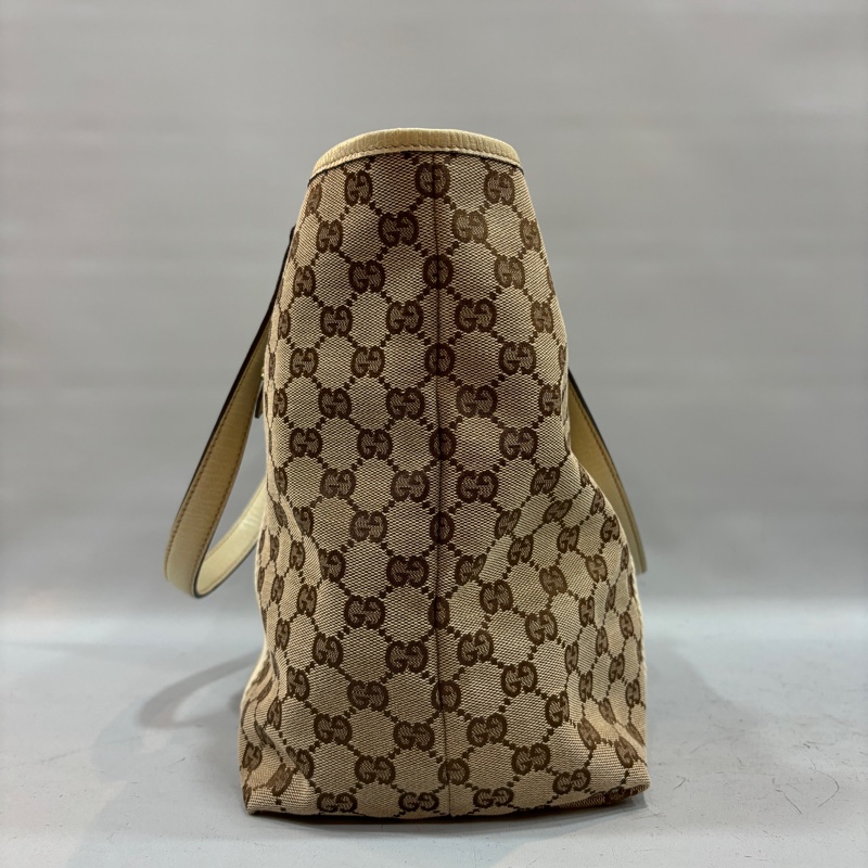 Gucci 139260緹花布白黃織帶Sherry Line托特包-2