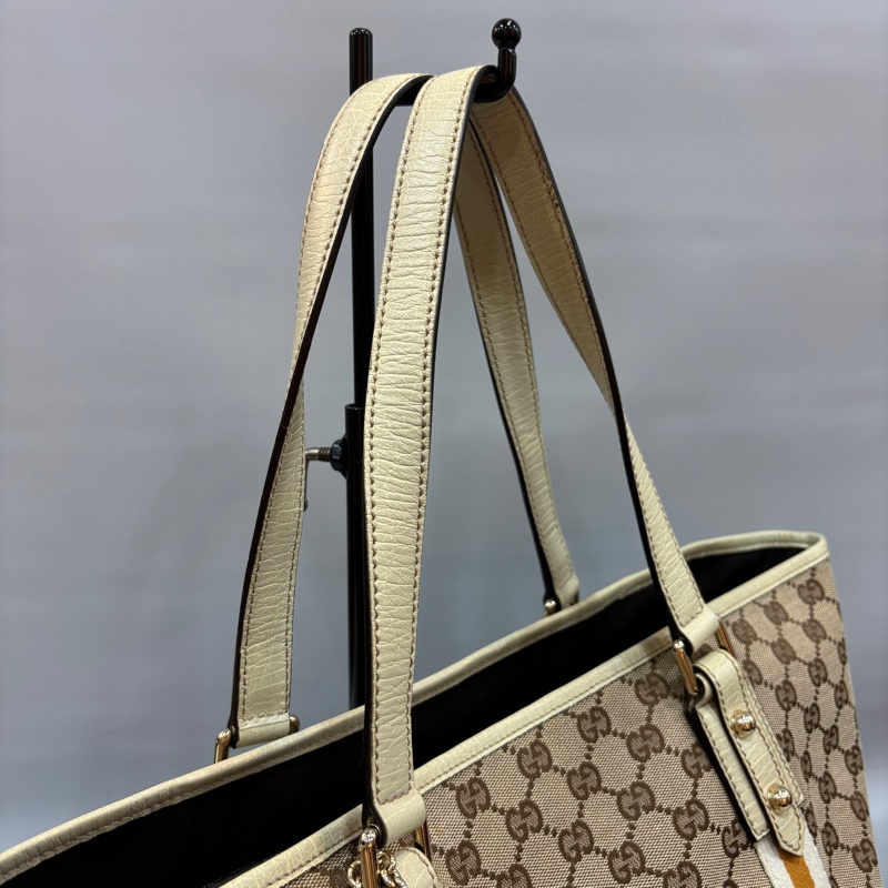 Gucci 139260緹花布白黃織帶Sherry Line托特包-16