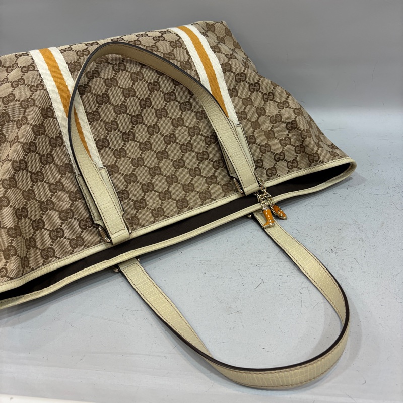 Gucci 139260緹花布白黃織帶Sherry Line托特包-18