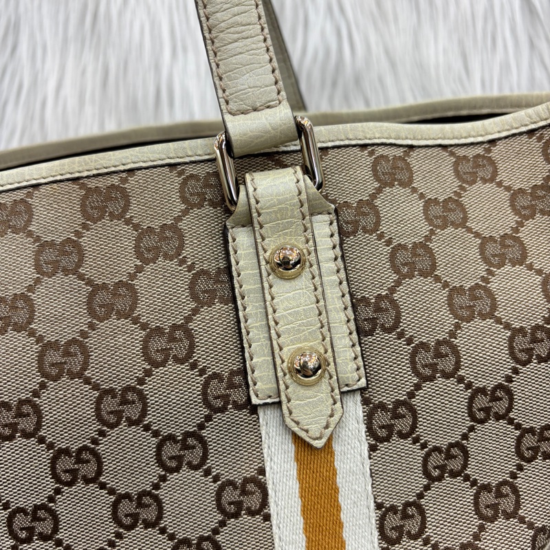 Gucci 139260緹花布白黃織帶Sherry Line托特包-22