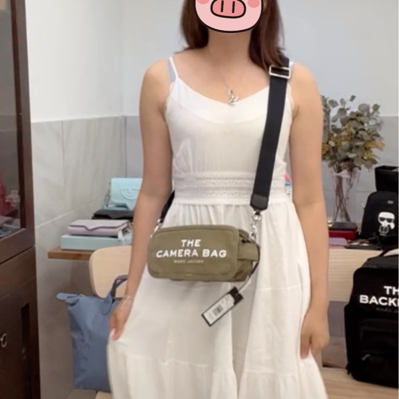 全新優惠Marc jacobs the camera bag字母帆布相機側背包/卡其綠-10