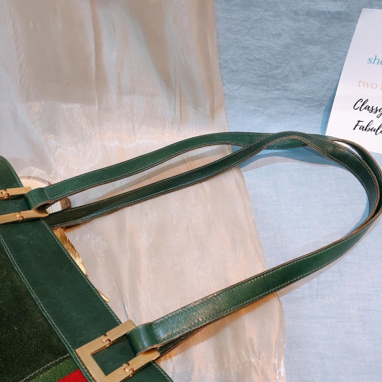 Gucci 中古綠色絨皮側背包-1