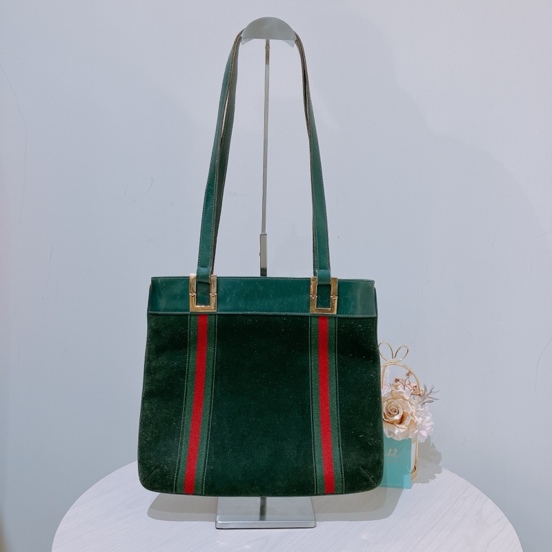 Gucci 中古綠色絨皮側背包-4