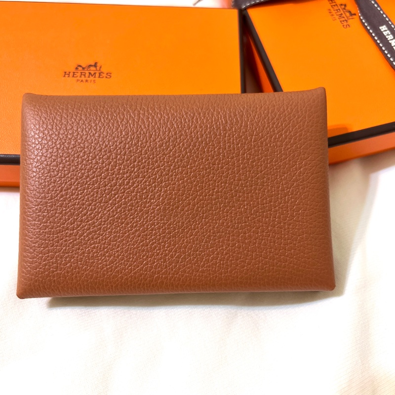 Hermès Calvi經典雙色卡夾-駝色/威瑪犬米色-5