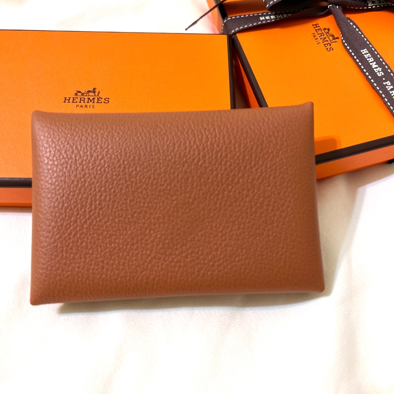 Hermès Calvi經典雙色卡夾-駝色/威瑪犬米色-13