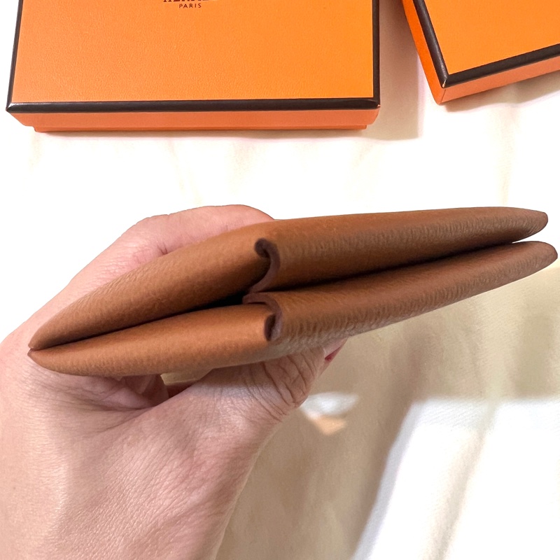 Hermès Calvi經典雙色卡夾-駝色/威瑪犬米色-21