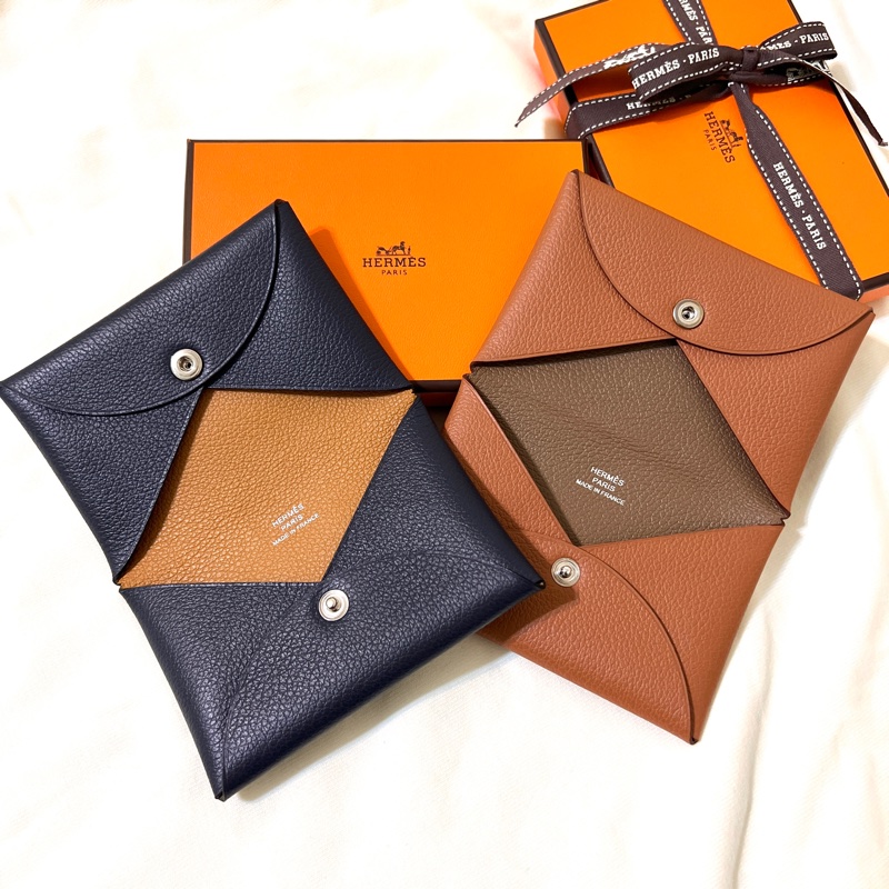 Hermès Calvi經典雙色卡夾-午夜藍-0