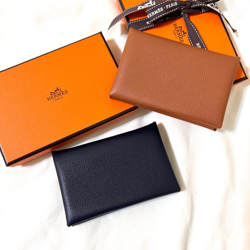Hermès Calvi經典雙色卡夾-午夜藍-1