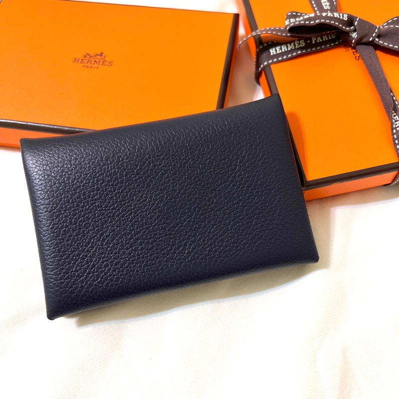 Hermès Calvi經典雙色卡夾-午夜藍-3