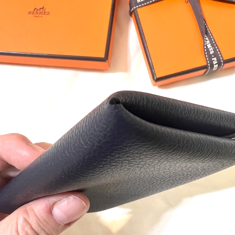 Hermès Calvi經典雙色卡夾-午夜藍-7