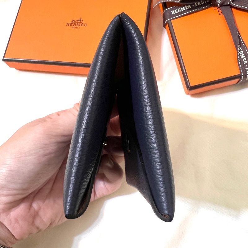 Hermès Calvi經典雙色卡夾-午夜藍-11