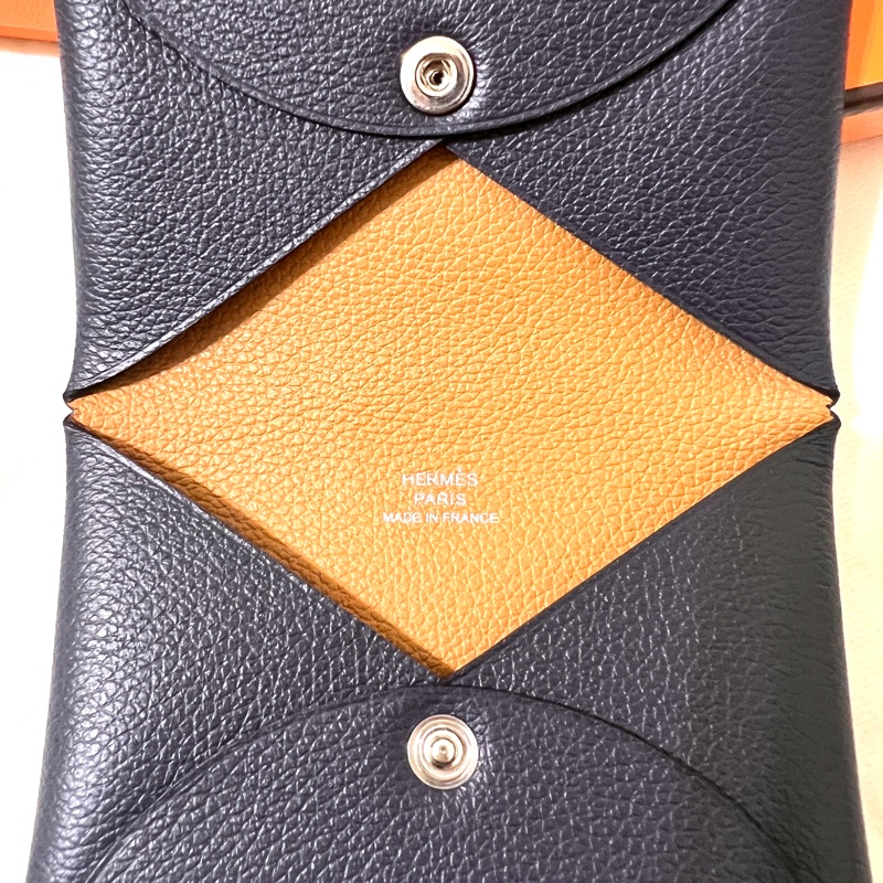 Hermès Calvi經典雙色卡夾-午夜藍-15