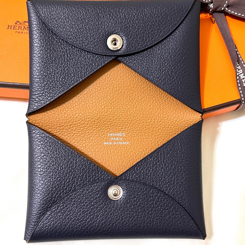 Hermès Calvi經典雙色卡夾-午夜藍-16