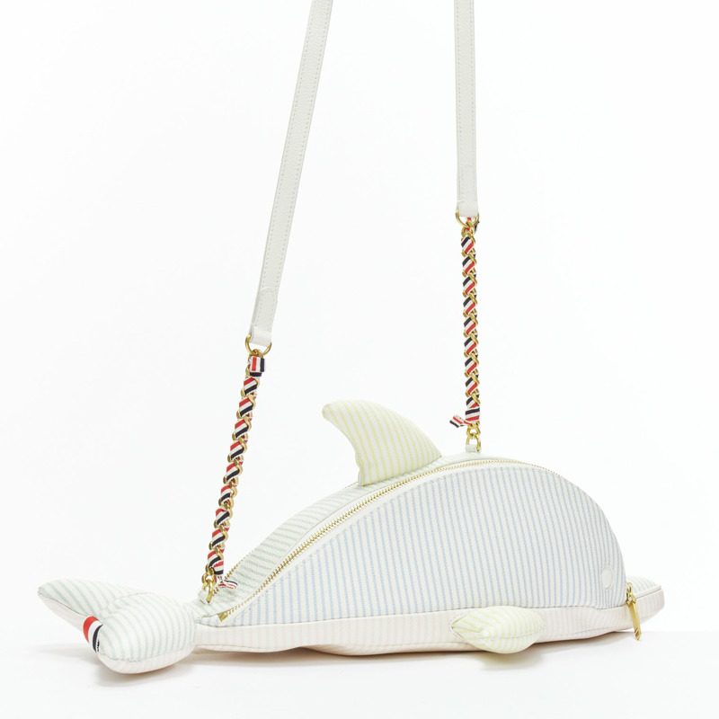 rare THOM BROWNE Mini Dolphin pastel striped leather crossbody bag-2