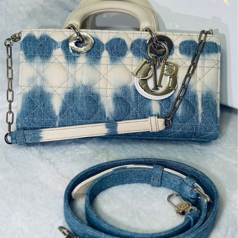 Dior全新 紮染籐格紋丹寧牛仔MEDIUM LADY D-JOY BAG-0