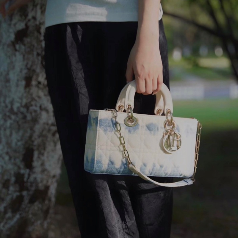 Dior全新 紮染籐格紋丹寧牛仔MEDIUM LADY D-JOY BAG-8