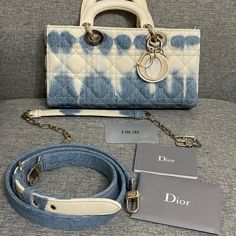 Dior全新 紮染籐格紋丹寧牛仔MEDIUM LADY D-JOY BAG-10