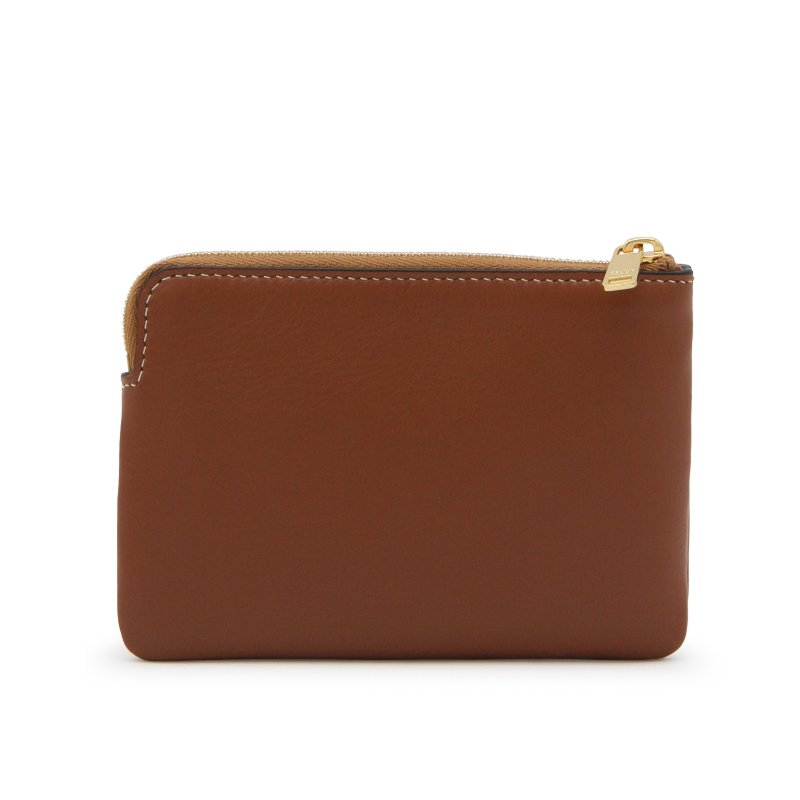 【CELINE】Cuir Triomphe 平滑小牛皮 零錢包 信用卡夾 皮夾 短夾 黃褐色 10C663DR8.04LU-1