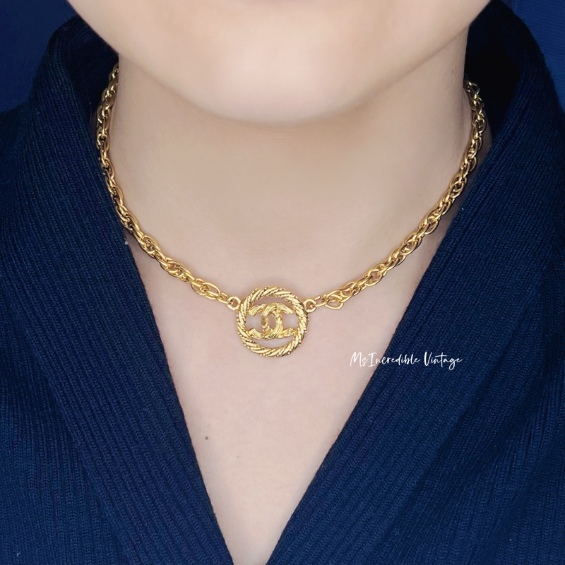 罕見Chanel金色麻花Choker頸鏈-0