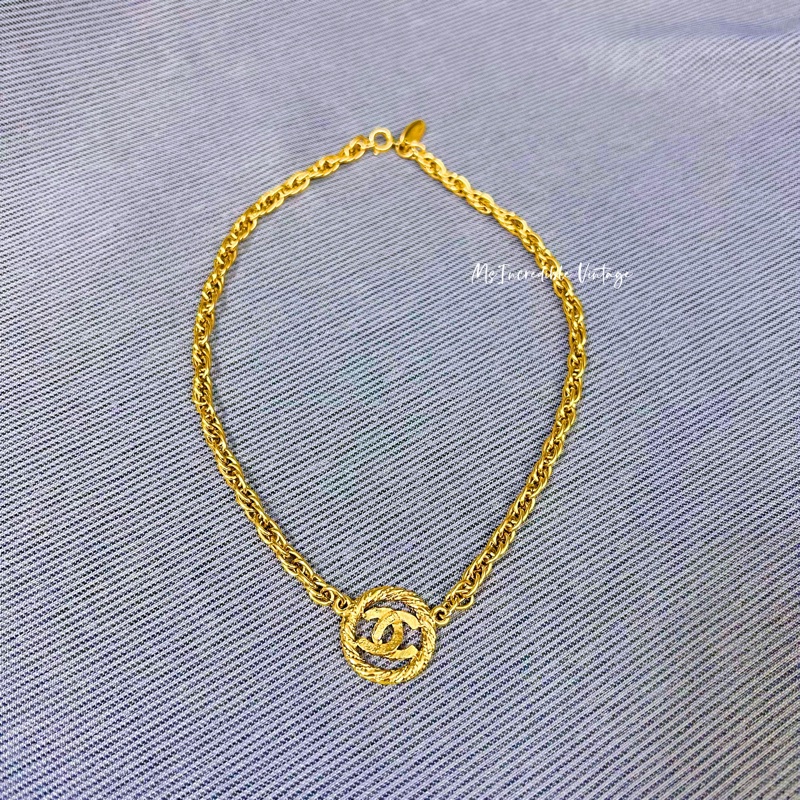 罕見Chanel金色麻花Choker頸鏈-6