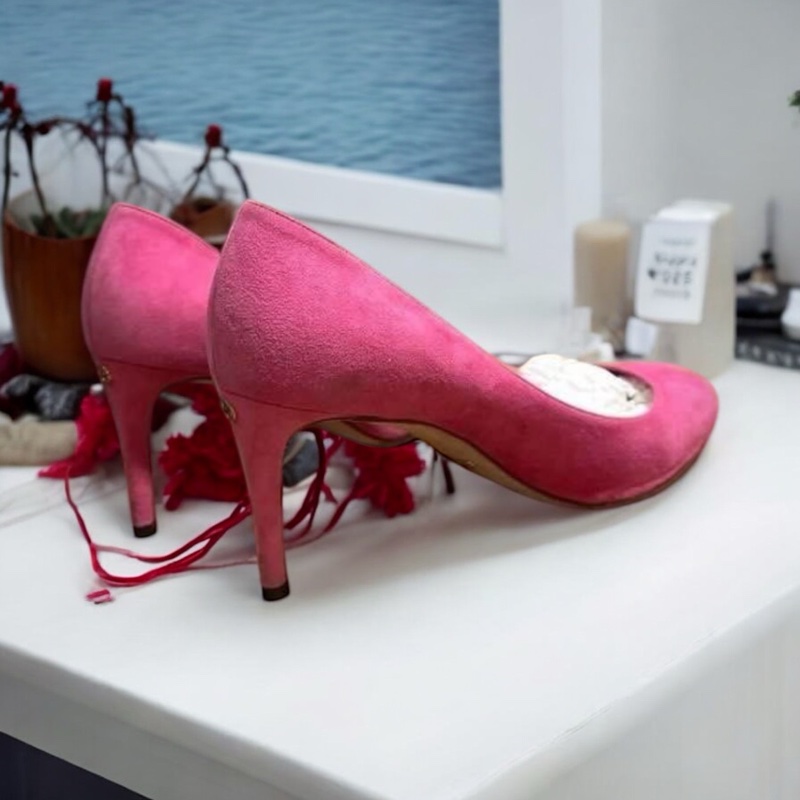 Gucci 芭比粉紅麂皮高跟鞋 粉紅芭比高跟鞋 37.5-1