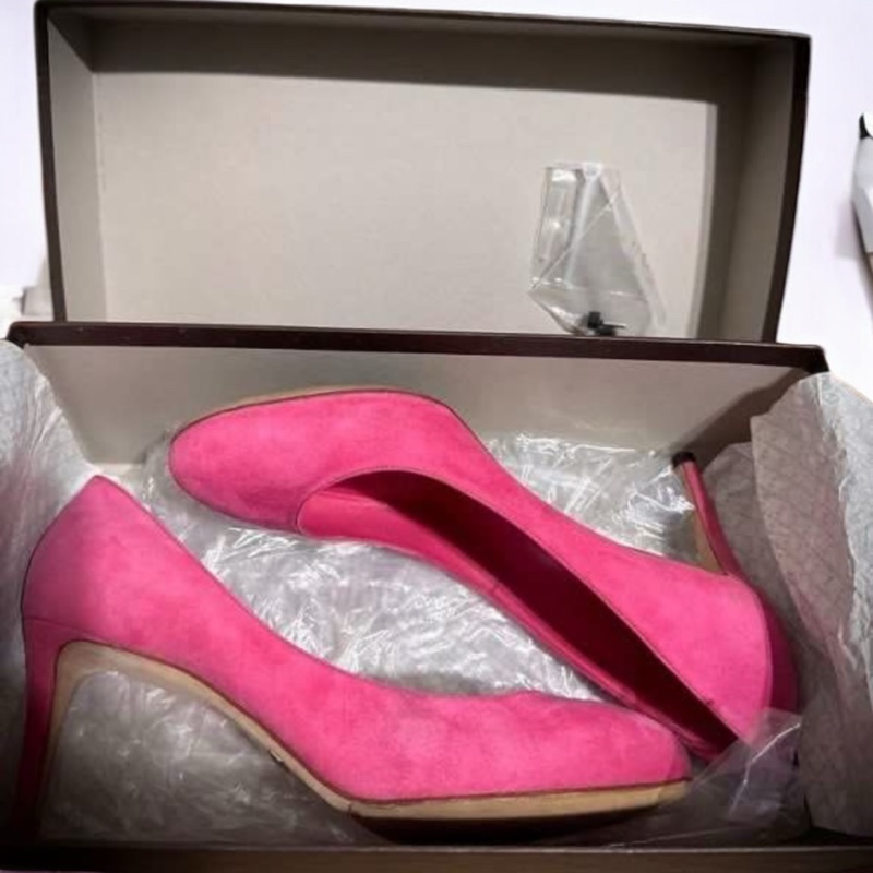 Gucci 芭比粉紅麂皮高跟鞋 粉紅芭比高跟鞋 37.5-4