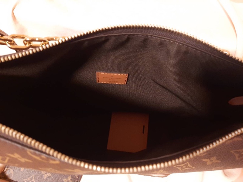 LV 經典Monogram雙色帆布  肩背  斜背包 大月亮包  彎月包(咖啡)-10