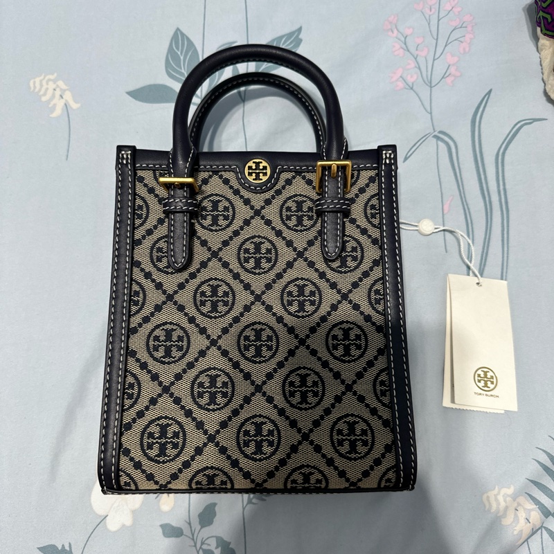 Tory Burch T Monogram 專櫃款 經典藍老花 琴譜包 全新未揹 小巧可愛又時尚-0